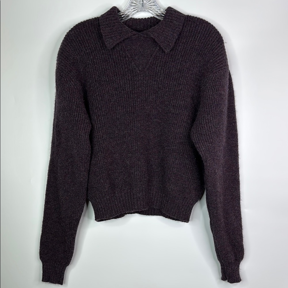 Vintage Liz Sport Purple Shetland Wool Collard Sweater Size Large